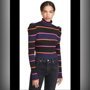 Veronica Beard Black, Purple, and Orange Striped Turtleneck Sweater